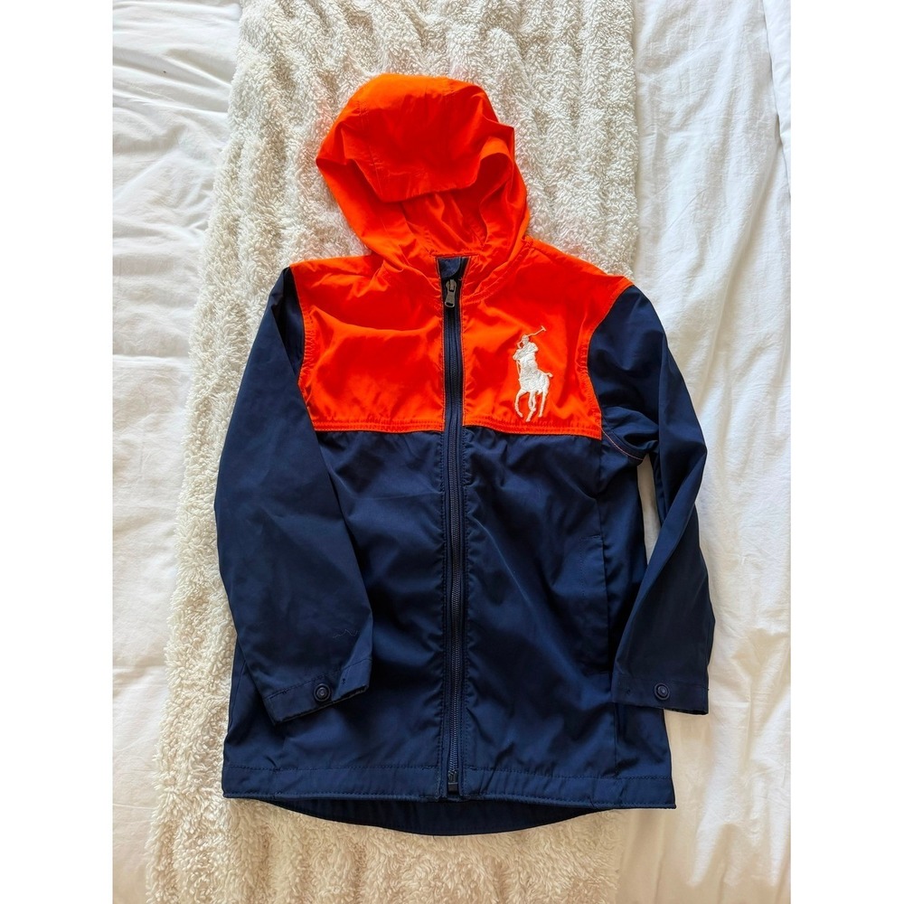 Polo Ralph Lauren Windbreaker Kids Size 5 Orange Navy Big Pony Sporty Jacket